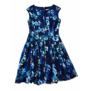 Danny and Nicole Blue Floral Lace Fit and Flare Sleeveless Dress NWT Size 10